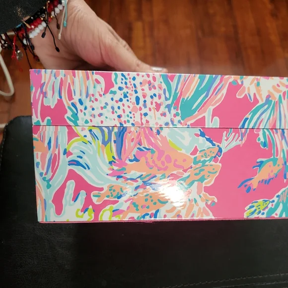 Lilly Pulitzer Jewelry Box Dragonfruit Sunken Treasure Pattern Pink Turquoise - Picture 11 of 13